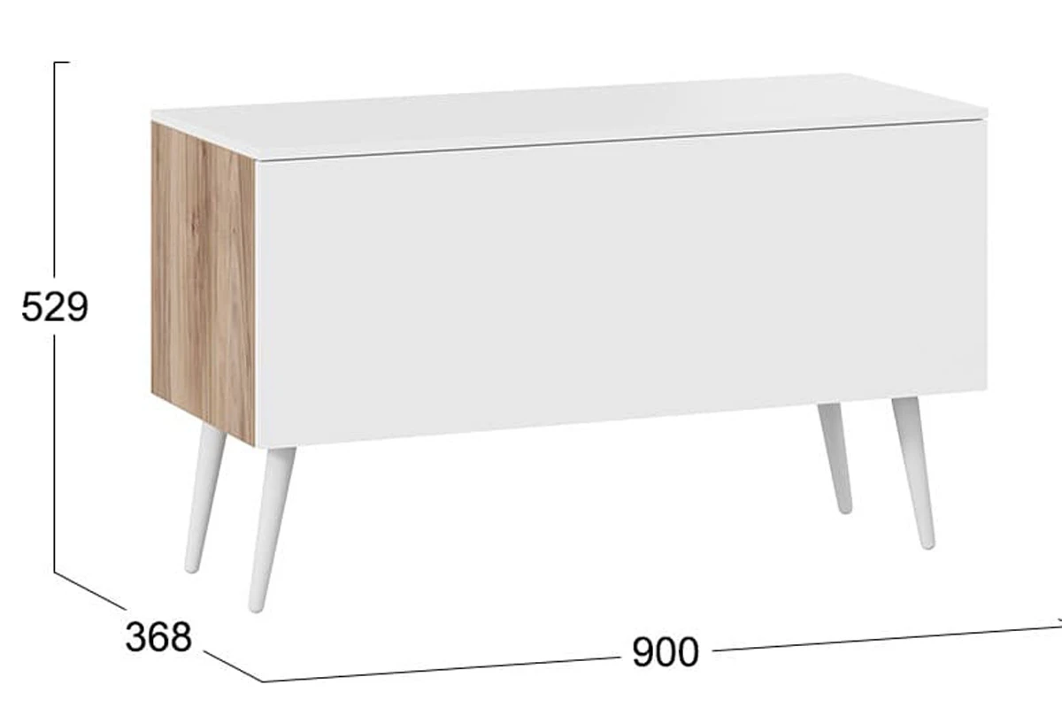 Тумба для теле- и радиоаппаратуры Порто СМ-393.03.012 с опорами (Яблоня Беллуно/Белый софт/Белый) — Мебель-центр Озерцо