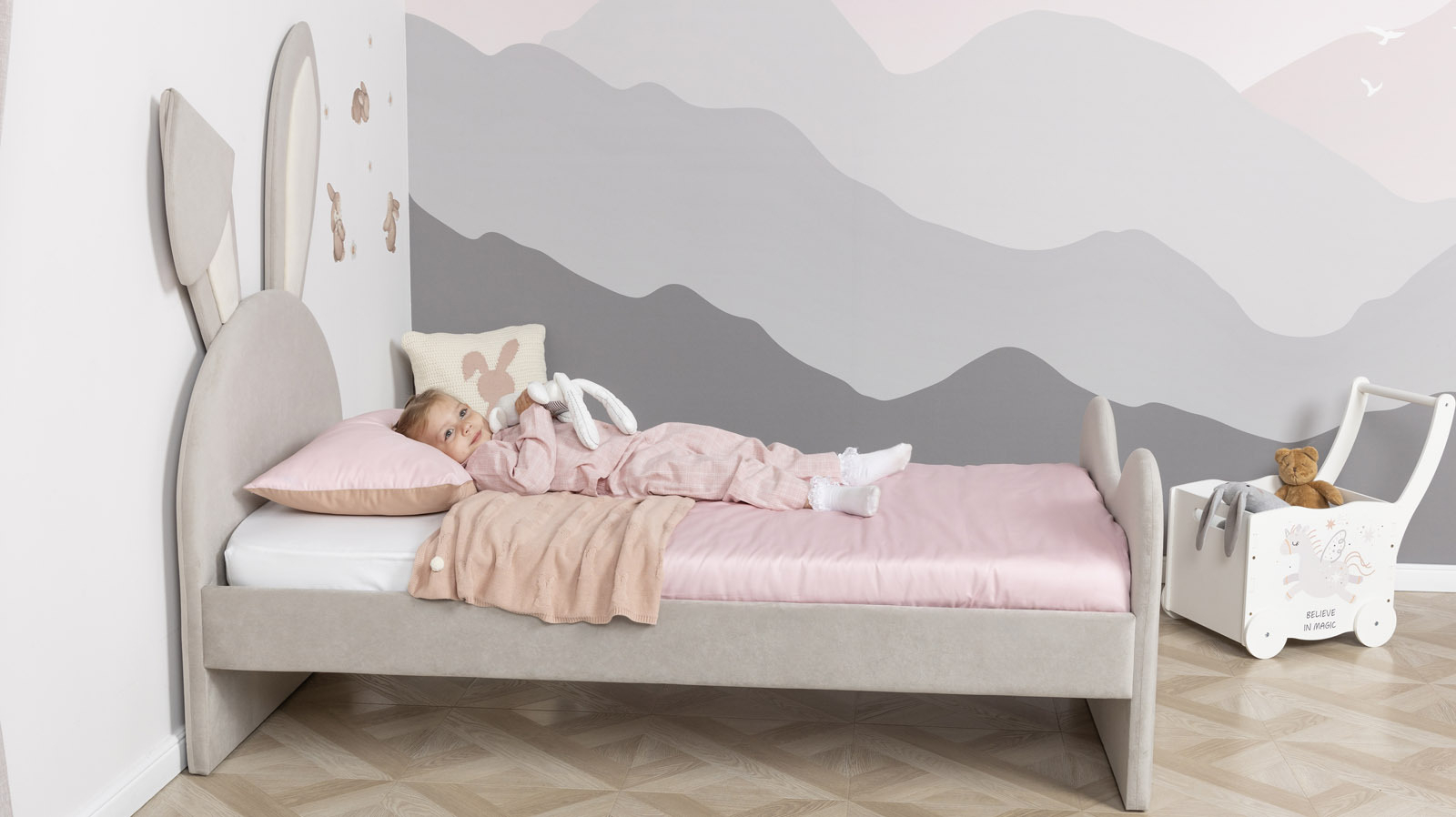 Детская кровать Loo 2.0, Тк. Casanova Grey+Milk 80x160 — Мебель-центр Озерцо