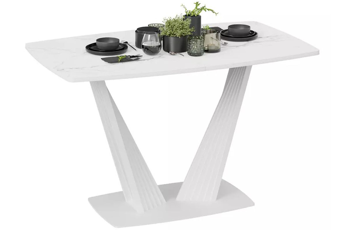 Стол раздвижной Тип 1 Фабио (Белый матовый/Стекло матовое белый мрамор) - купить в Озерце