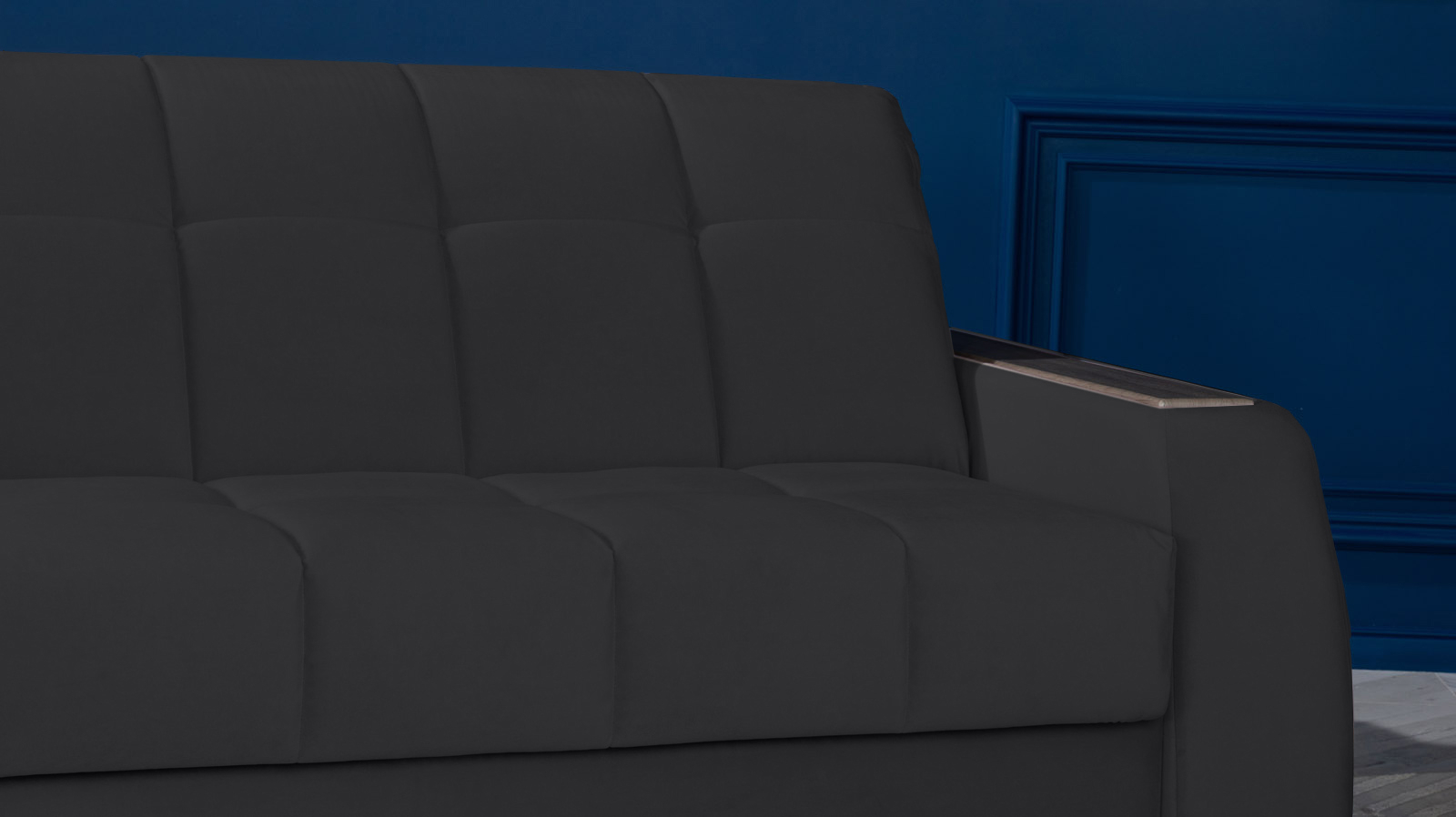 Диван - кровать Domo Pro с накладкой цвета венге, стежка квадрат, ткань Sky Velvet 38 160x216 — в мебель-центре Озерцо