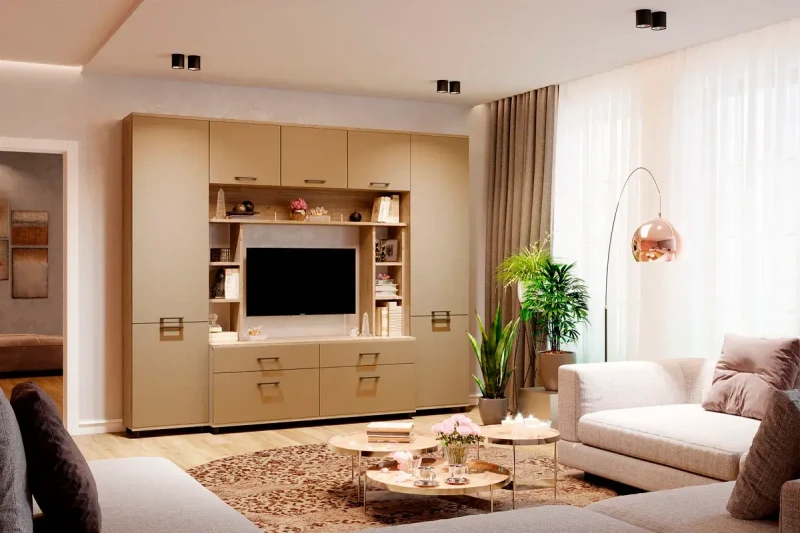 Гостиная Грейс комплект 7 (Гикори Джексон Светлый/Латте Матовый) — Мебель-центр Озерцо