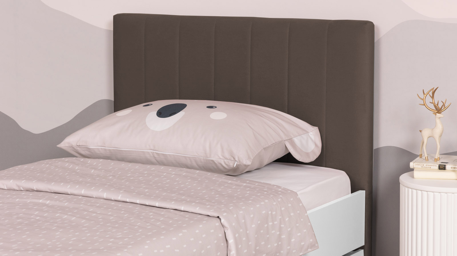 Кровать подростковая Olly, цвет: Белый базовый, Тк. Casanova Chocolate 90x200 — Мебель-центр Озерцо