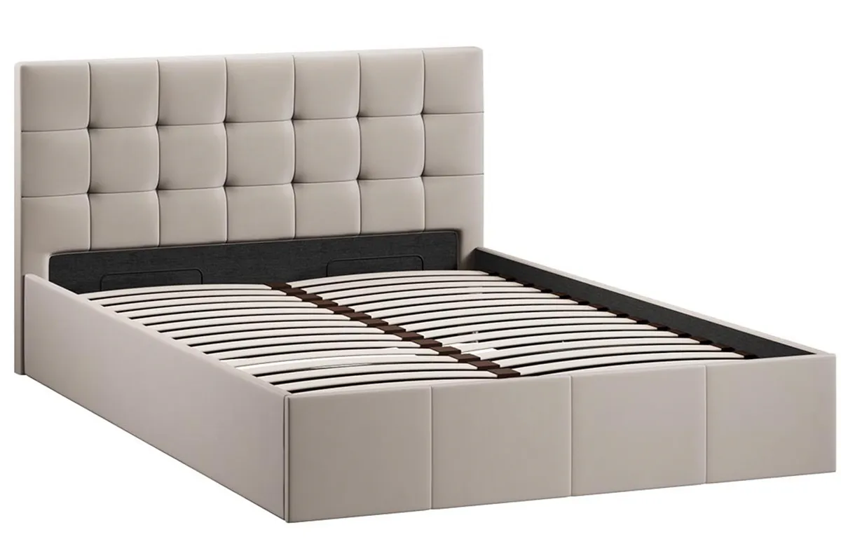 Кровать Эмма с ПМ и заглушиной 140х200 (Велюр/Confetti Smoke) - купить в Озерце