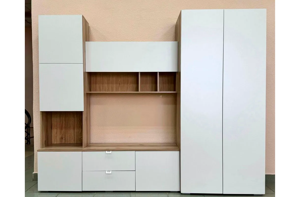 Секция ТВ Милан-1 (Делано светлый/Белый) — Мебель-центр Озерцо