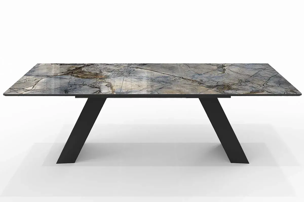 Стол обеденный Оникс 1800(2300) (Стекло с фотопечатью Магеллан / МДФ Черная шагрень / рама черная / металл черный) - купить в Озерце