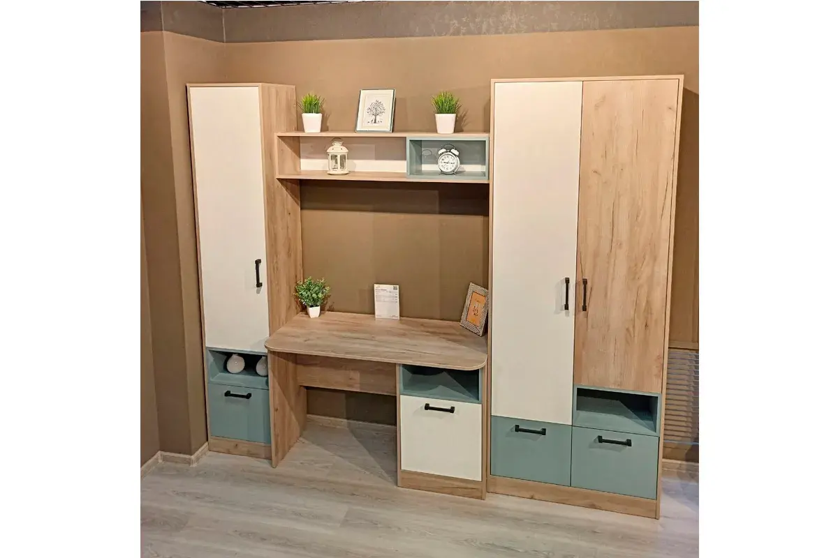 Шкаф для одежды Оливер (Дуб Крафт серый/ Белый /Серо-голубой) в мебель-центре Озерцо