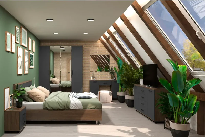 Спальня Грейс комплект 4 (Гикори Джексон Темный/Антрацит Матовый) - купить в Озерце