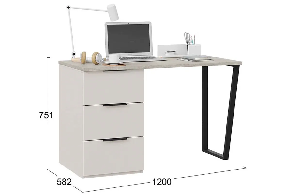 Стол письменный с тумбой Порто СМ-393.15.011 (Кашемир матовый / Баттл рок / Кашемир сатин) — Мебель-центр Озерцо