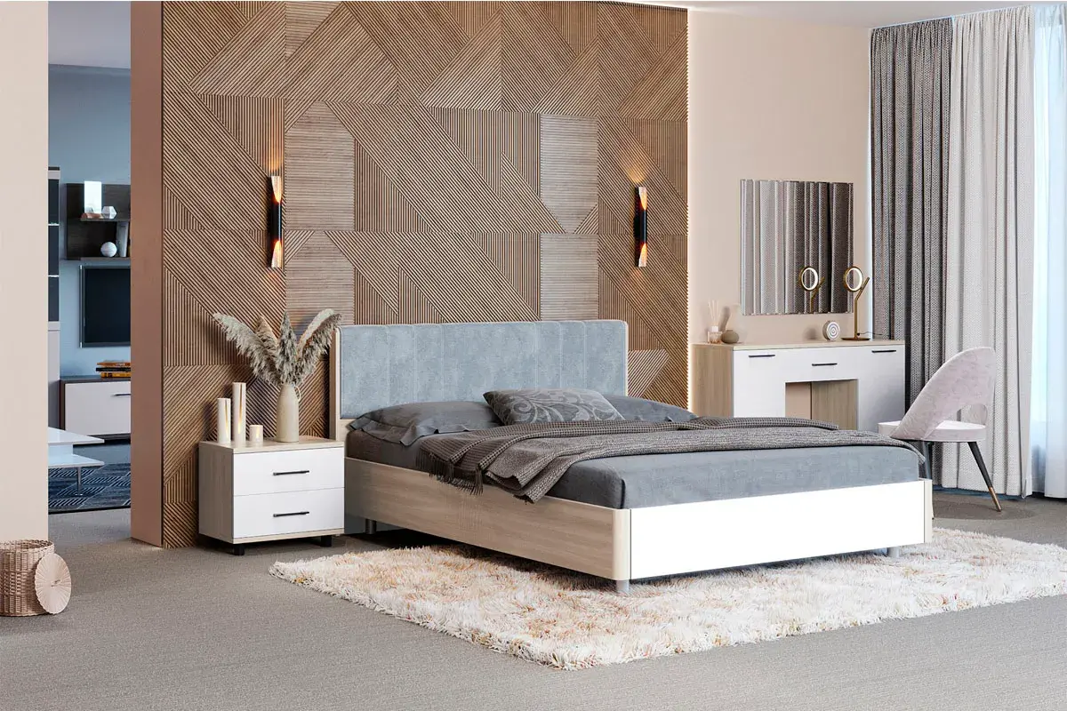 Кровать КР-5013-АС-БГ 160х200 (Ясень Асахи/Белый Бриллиант Глянцевый) - купить в Озерце