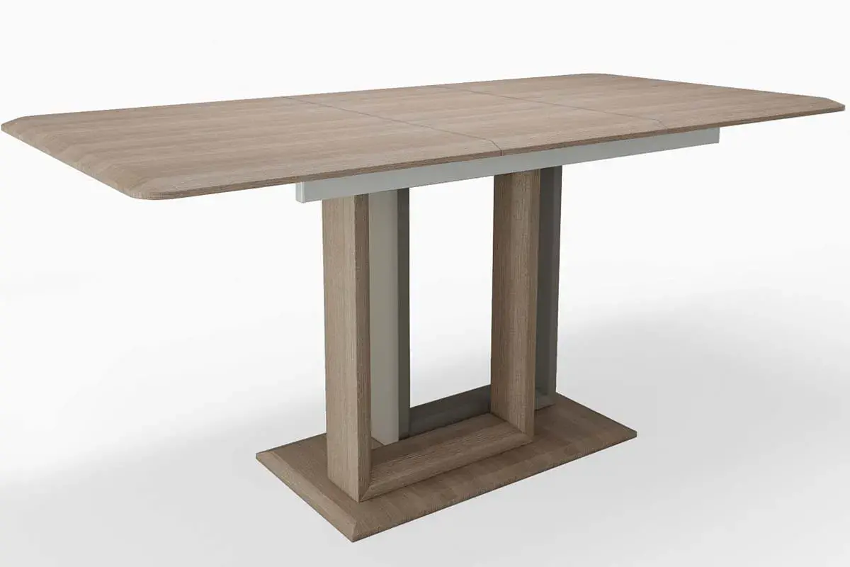Стол обеденный Тетрис 1200(1600) (Ясень Шимо светлый / рама серая / 1 нога - ясень шимо, 2 нога - грей / Ясень шимо светлый) - купить в Озерце