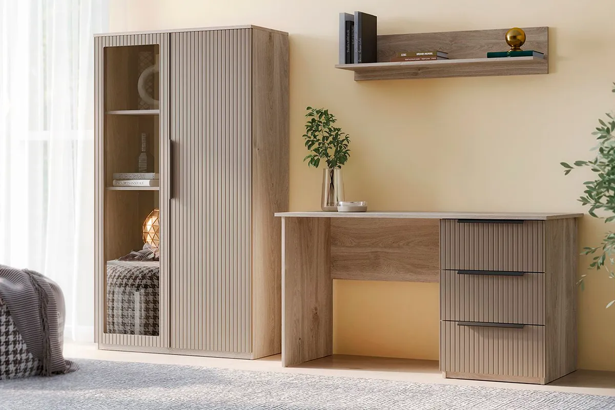 Стол письменный с тумбой Астория 29 (Дуб кастелло серый / Грей софт) — Мебель-центр Озерцо