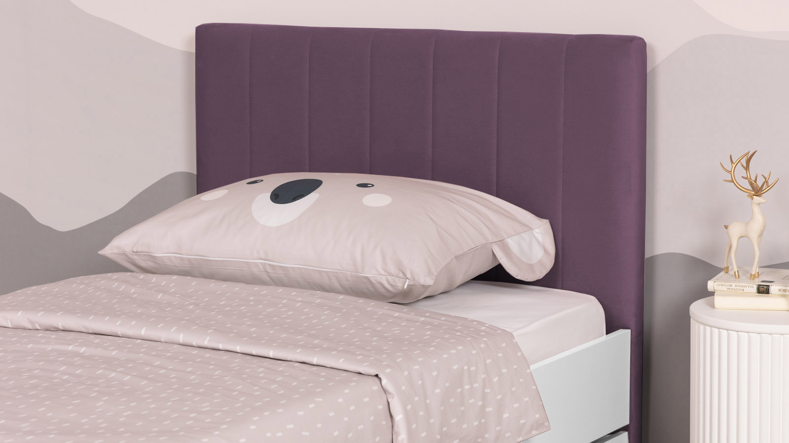 Кровать подростковая Olly, цвет: Белый базовый, Тк. Sky Velvet 10 90x200 — Мебель-центр Озерцо