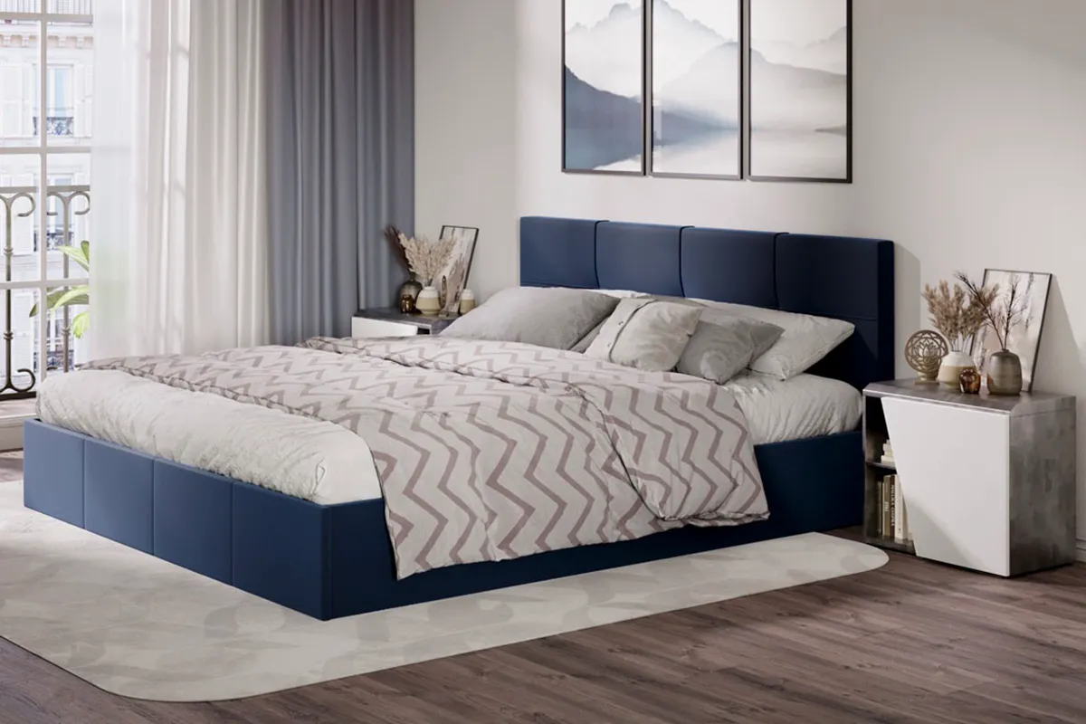 Кровать Лора с ПМ и заглушиной 180х200 (Велюр / Confetti Blue) - купить в Озерце