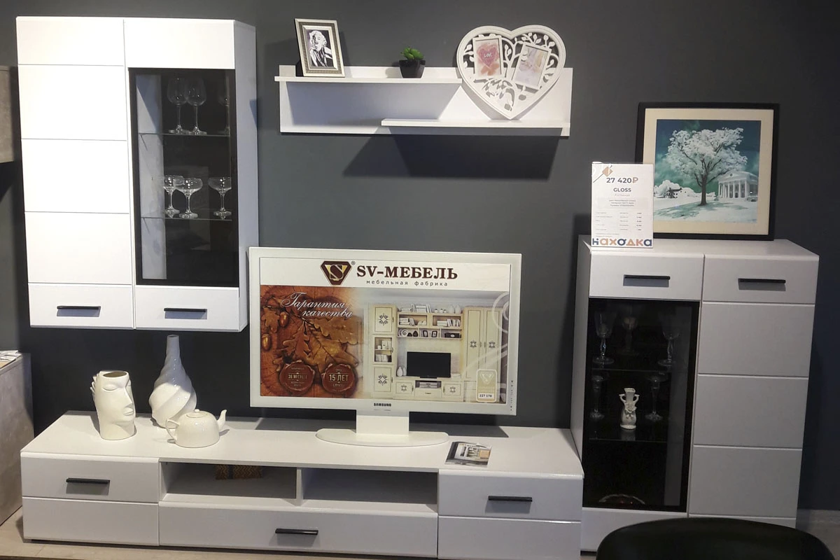 Полка навесная Gloss Белый/Белый глянец (71373116) — Мебель-центр Озерцо