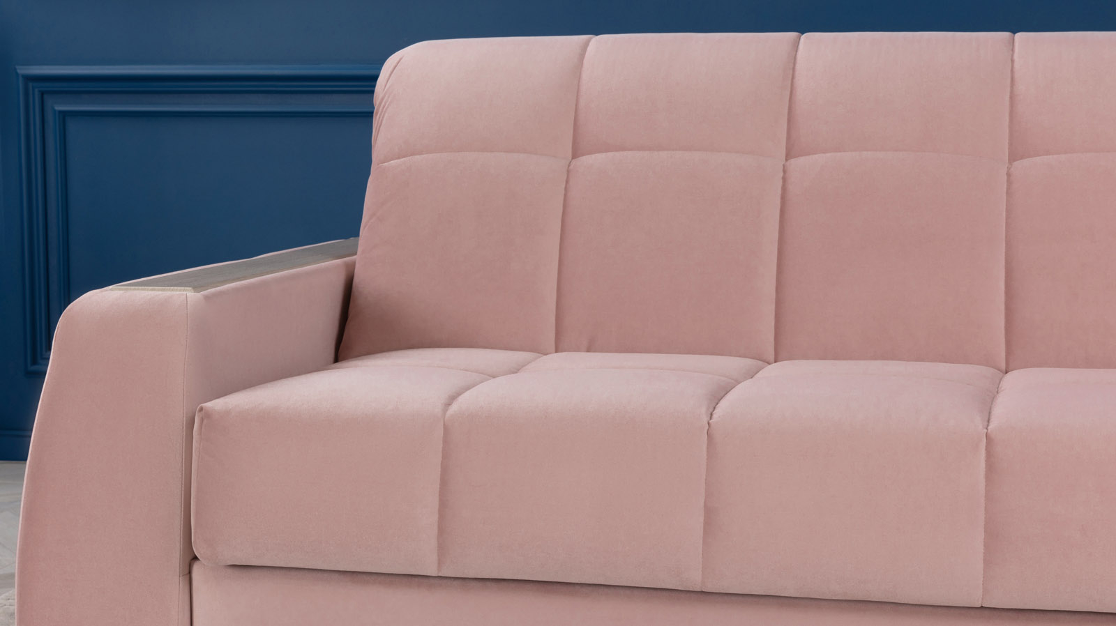 Диван угловой Domo Pro с накладкой цвета ясень, стежка квадрат, ткань Sky Velvet 01 180x216 — купить в Озерце