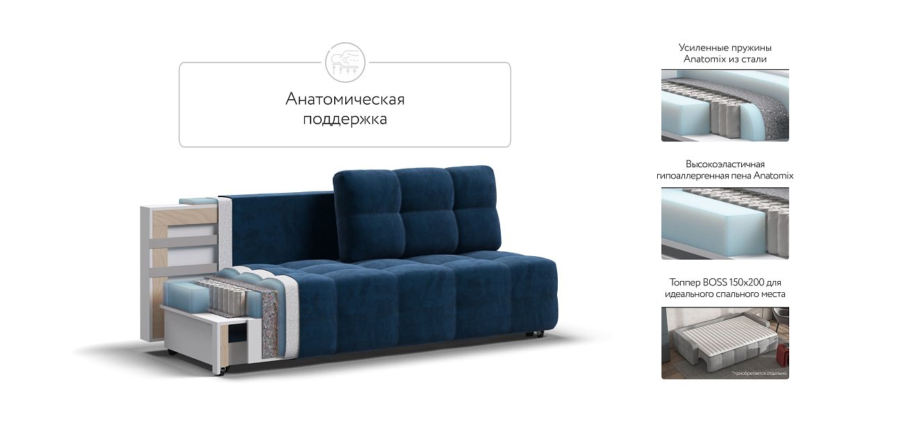 Денди Мини диван Велюр Монолит синий — купить в Озерце