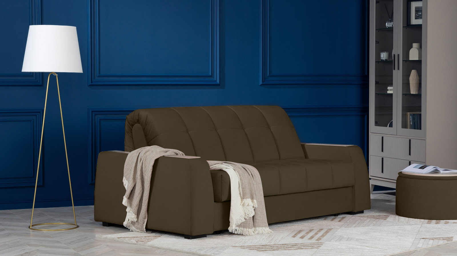 Диван - кровать Domo Pro с накладкой цвета ясень, стежка квадрат, ткань Sky Velvet 12 160x216 — в мебель-центре Озерцо
