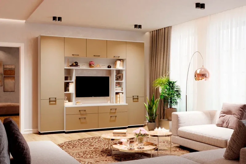 Гостиная Грейс комплект 7 (Снежный Ясень/Латте Матовый) — Мебель-центр Озерцо