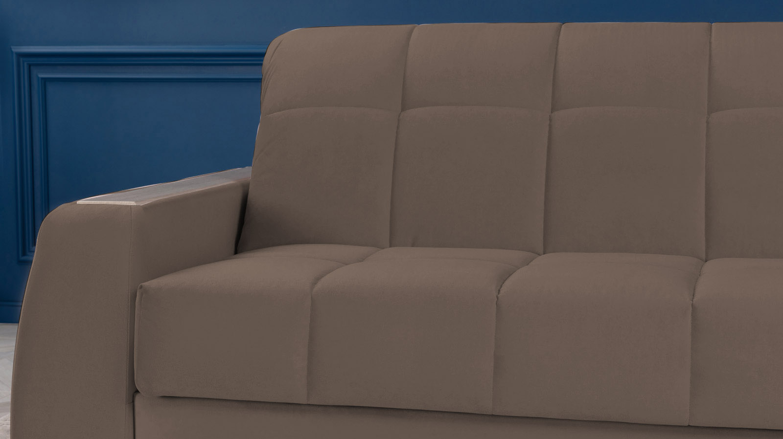 Диван угловой Domo Pro с накладкой цвета ясень, стежка квадрат, ткань Sky Velvet 02 160x216 — купить в Озерце