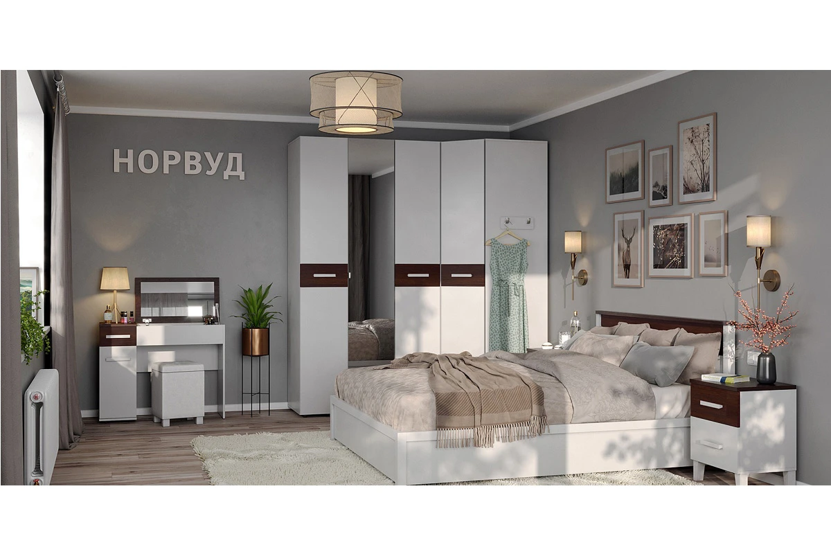 Кровать Норвуд 31 без орт.основания 180х200 (Белый/Орех шоколадный) - купить в Озерце