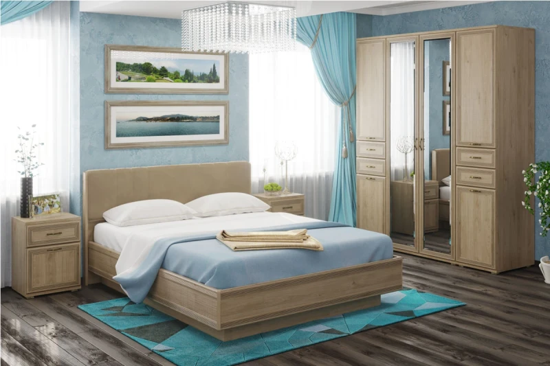 Готовый комплект для спальни СК-1006-ГС-В (Гикори Джексон светлый/Велюр) - купить в Озерце