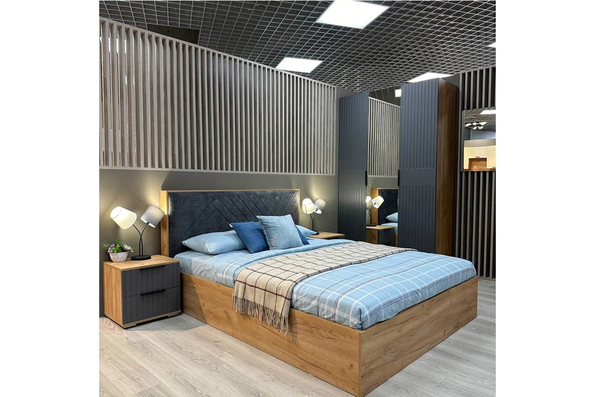 Кровать Хилтон универсальная Тип 1 160х200 (Дуб Крафт золотой/Велюр серый) - купить в Озерце