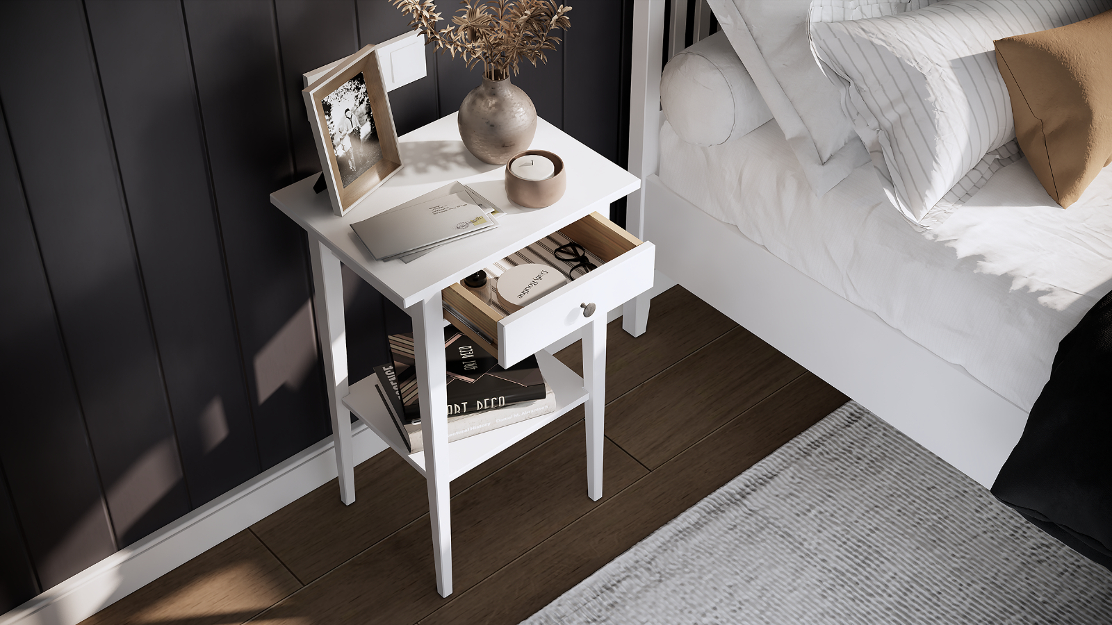 Тумба прикроватная Terek, цвет Белый, 1 ящик, 35x46 — купить в Озерце