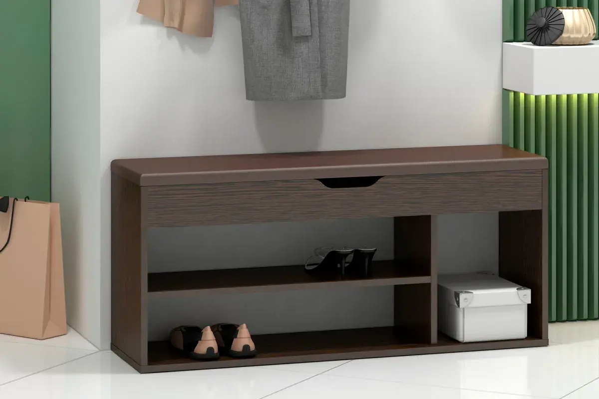 Тумба для обуви Лаки Тип 3 (Венге Цаво/Экокожа Коричневая) — Мебель-центр Озерцо