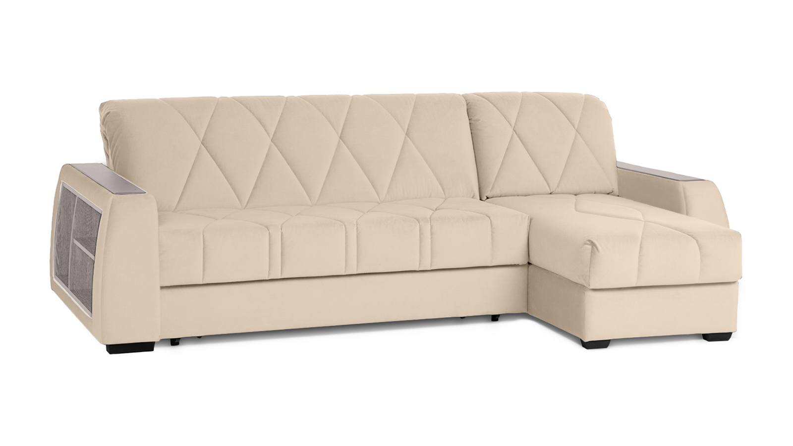 Диван угловой Domo Pro с полками цвета ясень, стежка ромб, ткань Sky Velvet 21 160x216 — купить в Озерце