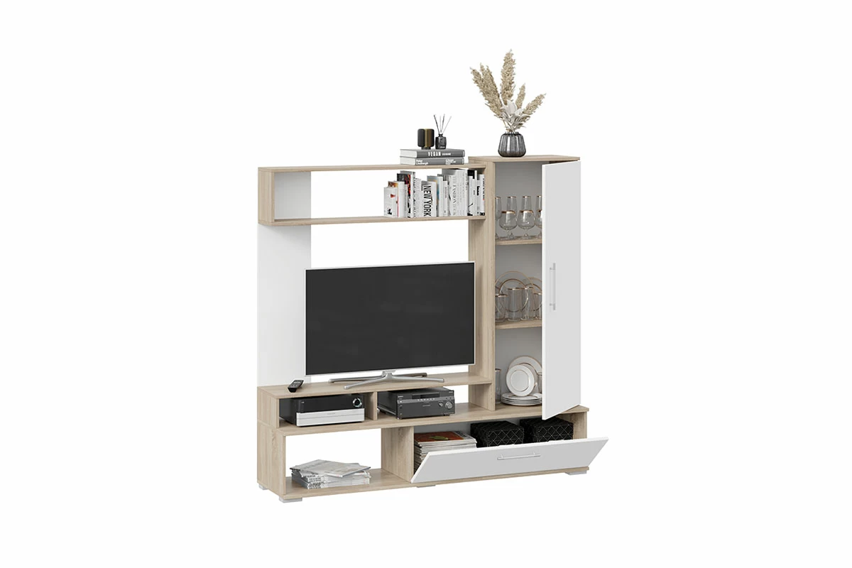 Стенка Сиена (Дуб Сонома/Белый ясень) — Мебель-центр Озерцо