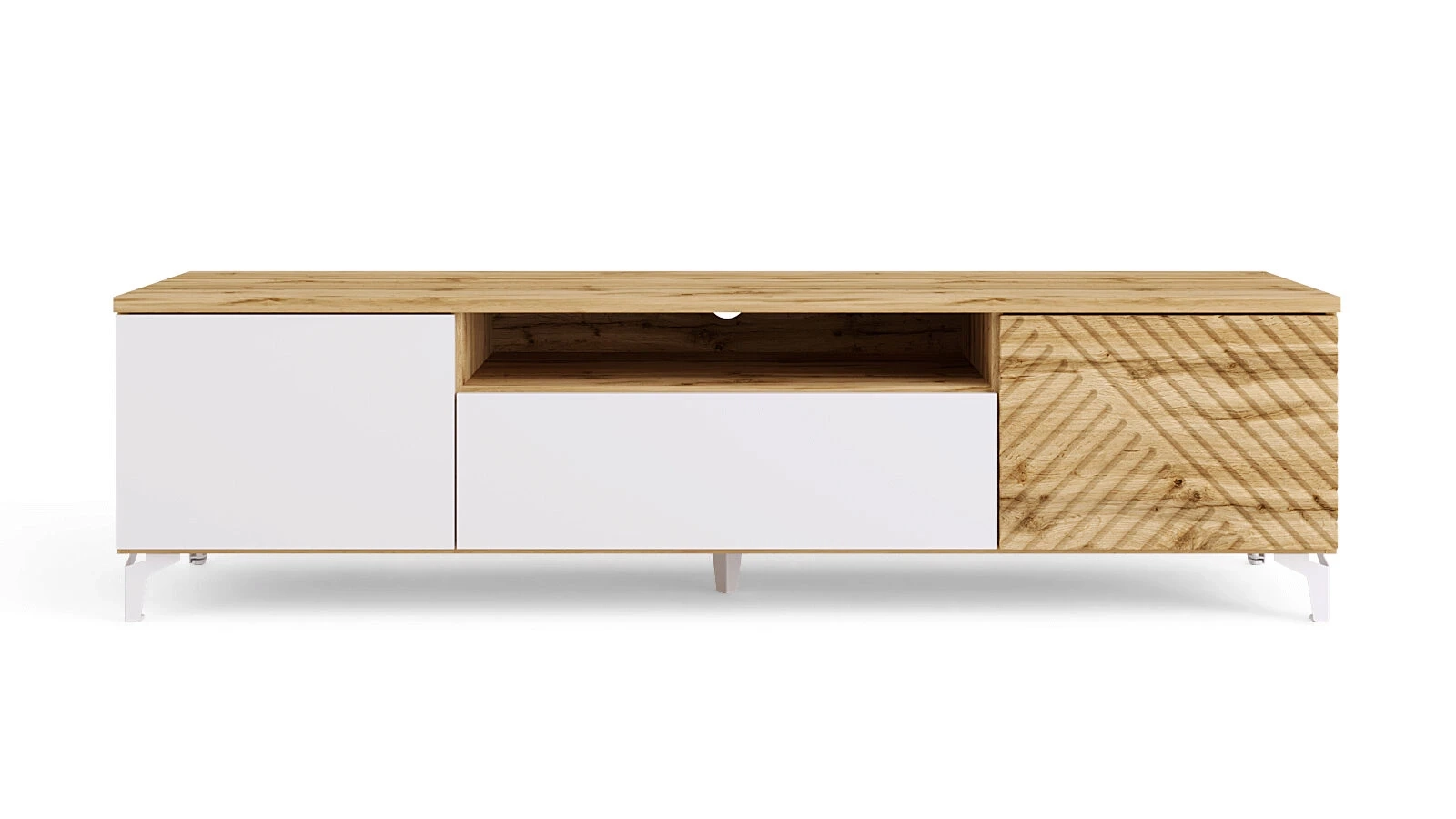 Тумба под ТВ двухдверная с ящиком Stefania, цвет: Дуб Натюрель + Белый Премиум — купить в Озерце
