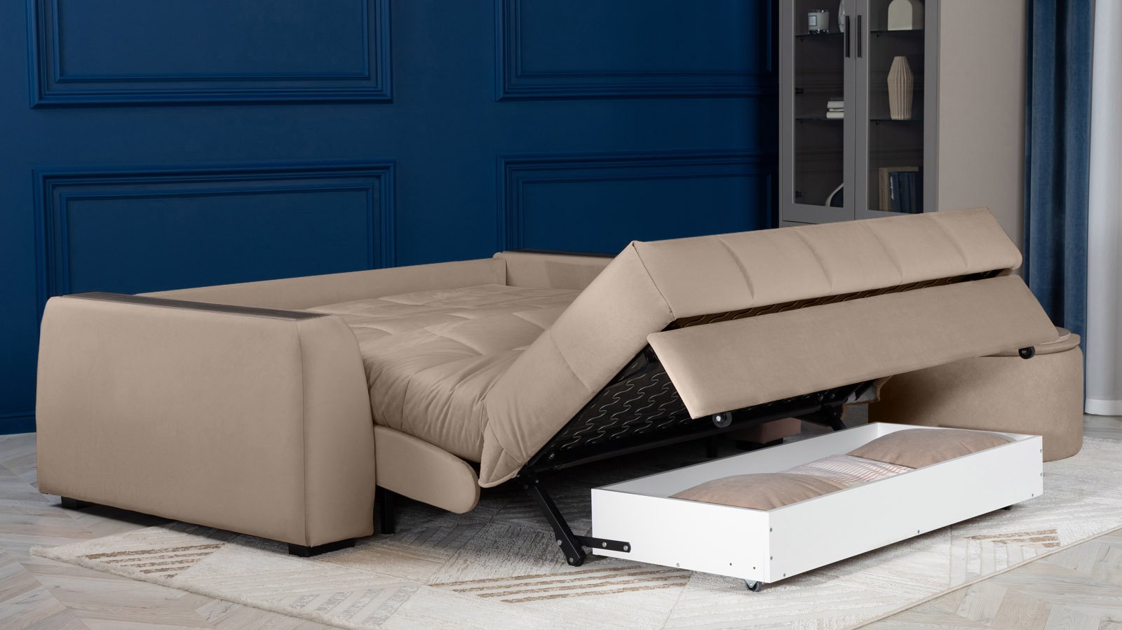 Диван - кровать Domo Pro с накладкой цвета венге, стежка квадрат, ткань Sky Velvet 03 180x216 — в мебель-центре Озерцо