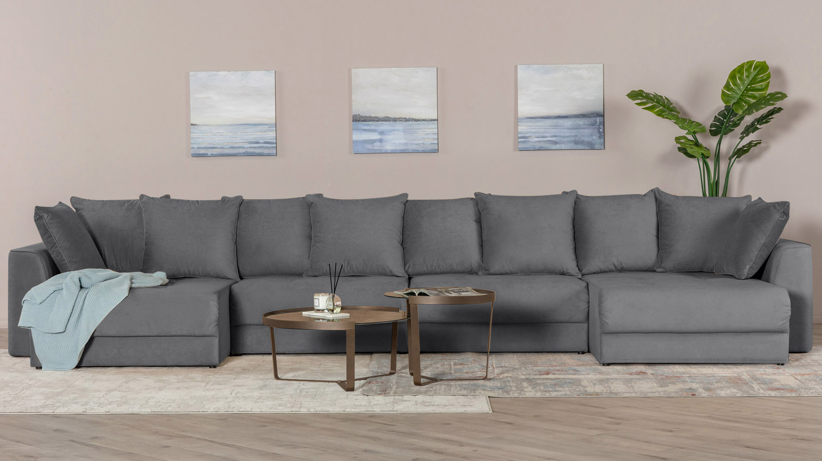 Диван Monako New П-образный с коробом для белья, Тк. Sky Velvet 16 157x455 — купить в Озерце