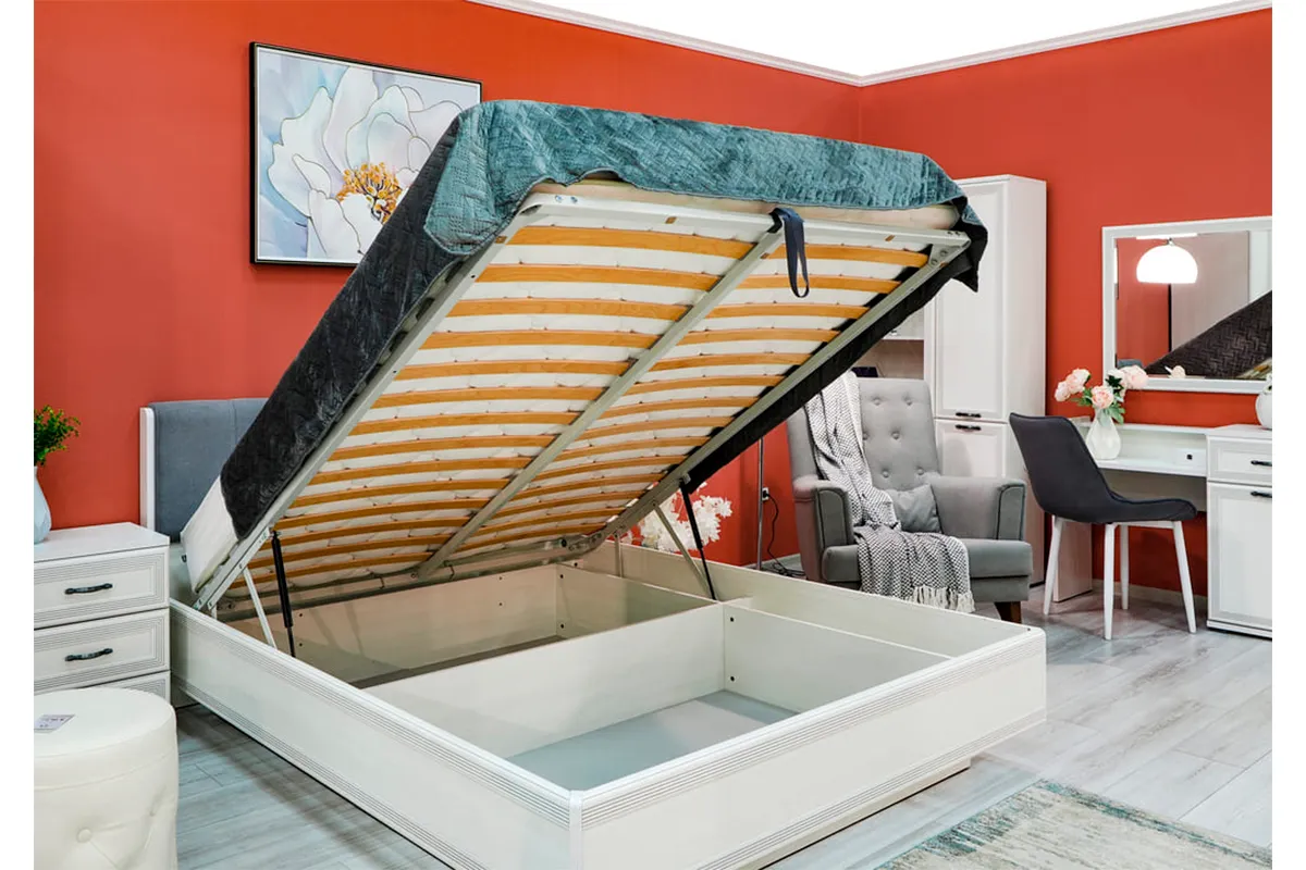 Кровать КР-1013-СЯ-В с ПМ 160х200 (Снежный Ясень/Велюр) - купить в Озерце