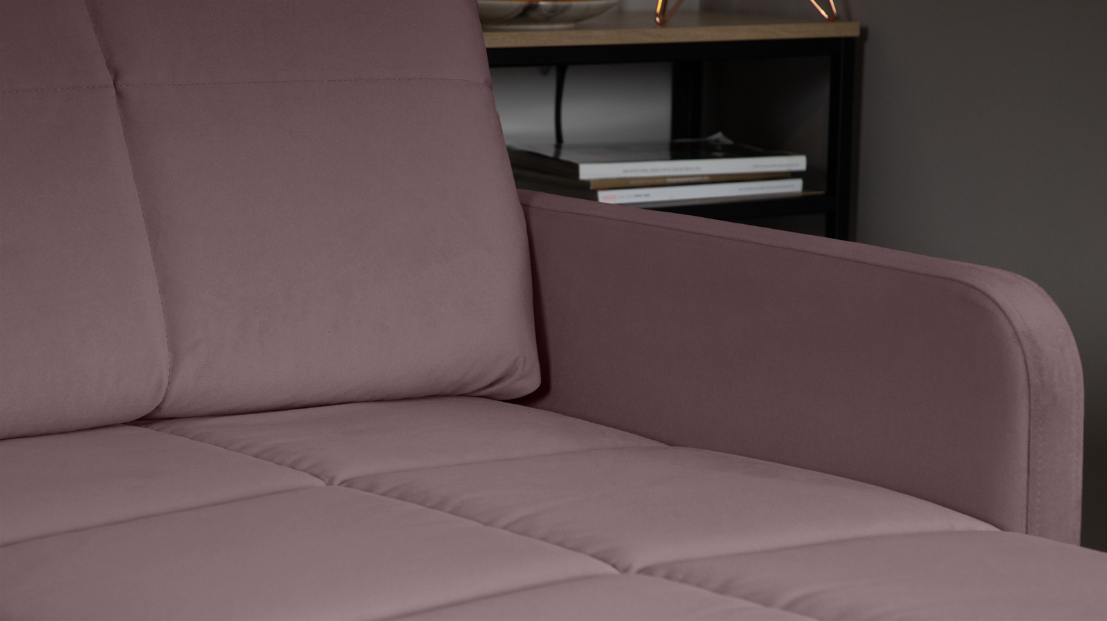 Диван угловой Domo Pro с узкими подлокотниками, стежка квадрат, ткань Casanova Lilac 180x216 — купить в Озерце