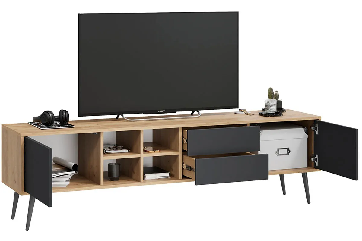 Тумба под ТВ тип 5 с опорами (Дуб крафт золотой/Антрацит/Серый) — Мебель-центр Озерцо