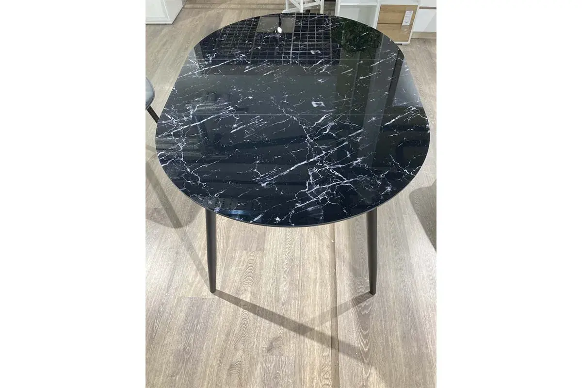 Стол обеденный Стенли 1000 (Стекло с фотопечатью Черный мрамор / МДФ Черный кварц / Металл черный) - купить в Озерце