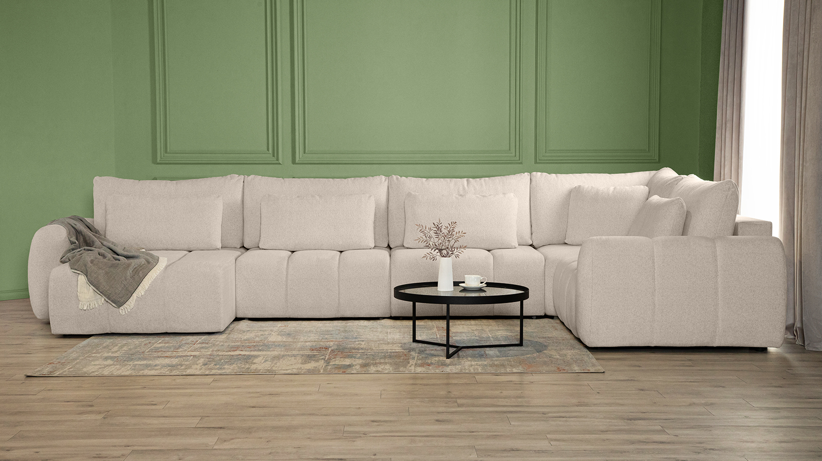 Диван -кровать П-образный Mellow-5 секц. ткань Raven 22 247x450 — купить в Озерце