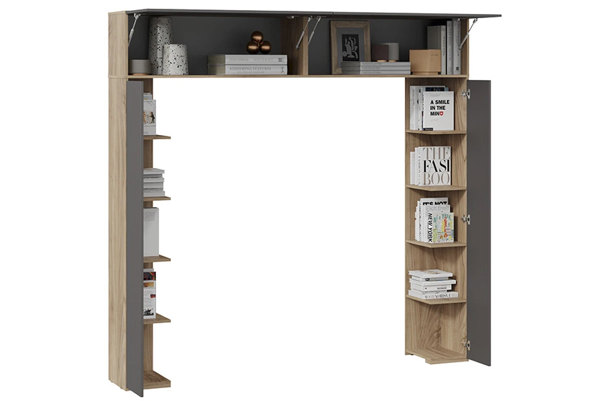 Шкаф навесной со стеллажами Порто СМ-393.21.022 (Яблоня Беллуно/Графит софт) в мебель-центре Озерцо