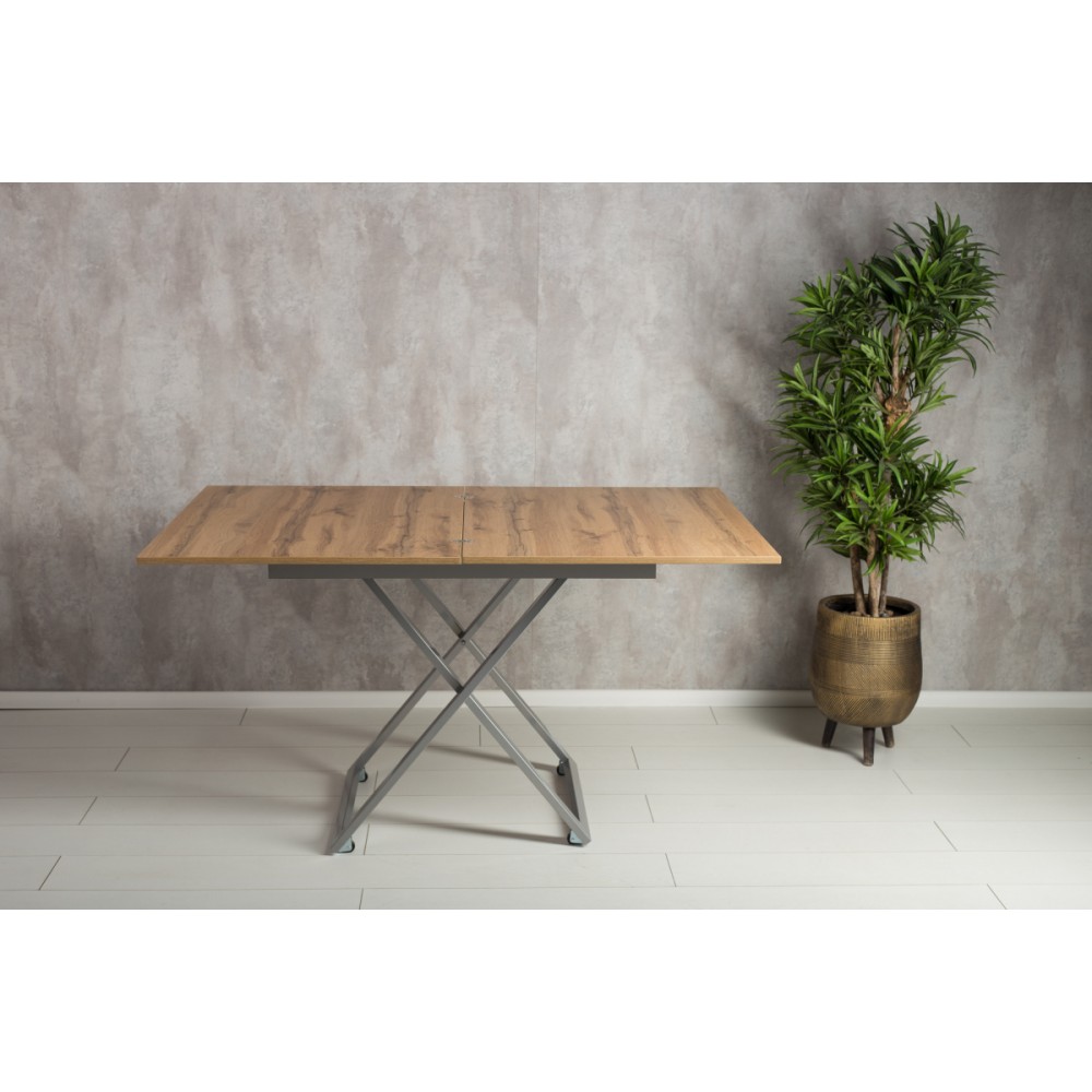 Стол-трансформер APOLLO дуб вотан/серебро подстолье - купить в Озерце