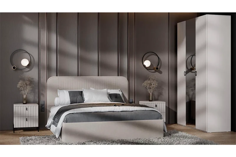 Спальный гарнитур Тиффани №1 (Кашемир/Кашемир матовый/Велюр Мокко светлый) - купить в Озерце