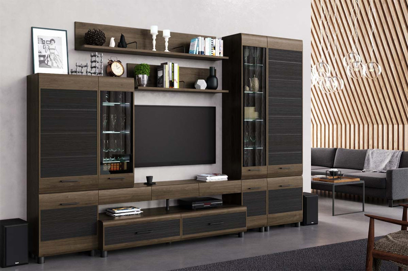 Гостиная Камелия-2 (Гикори Джексон Темный комбинированный) — Мебель-центр Озерцо