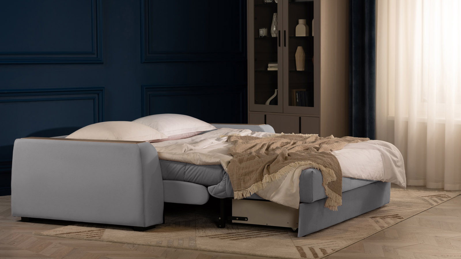 Диван - кровать Domo Pro с накладкой цвета венге, стежка квадрат, ткань Sky Velvet 08 140x216 — в мебель-центре Озерцо
