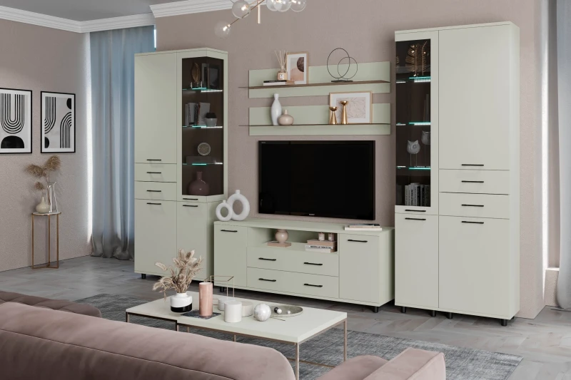 Гостиная Грейс комплект 12 (Серый Кашемир/Кашемир Матовый) — Мебель-центр Озерцо