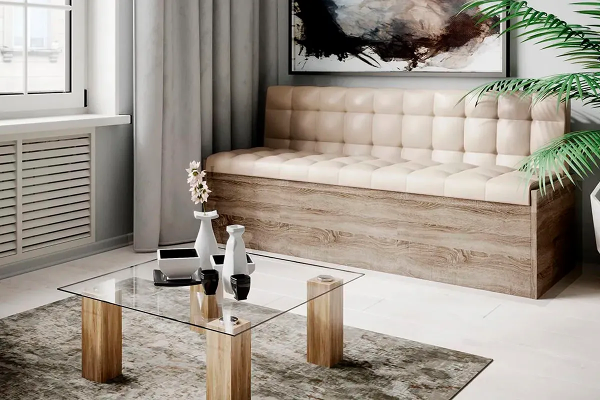 Скамья прямая Форест (Дуб Сонома трюфель/Кожзам бежевый) - купить в Озерце