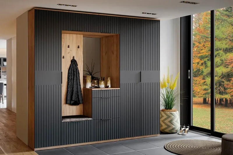 Прихожая Хилтон № 2 (Дуб Крафт золотой/Графит матовый) — Мебель-центр Озерцо