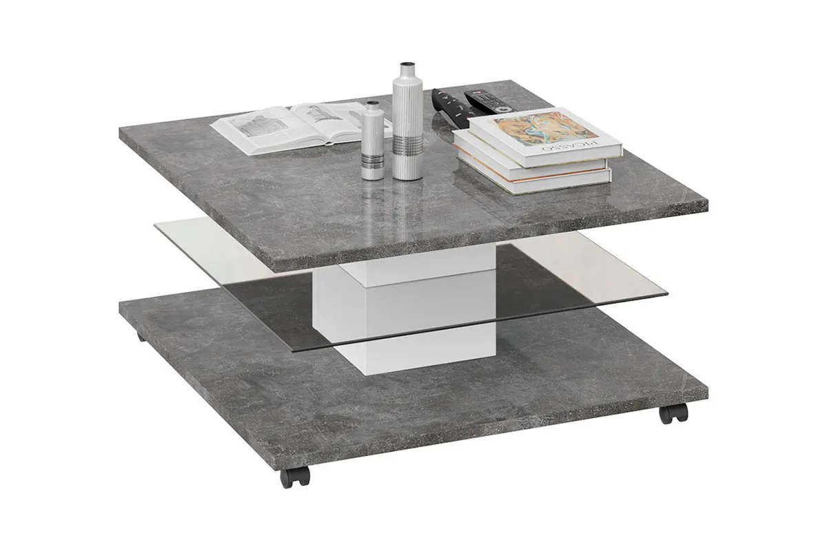 Стол журнальный Diamond тип 1 (Белый/Ателье темный глянец) — Мебель-центр Озерцо