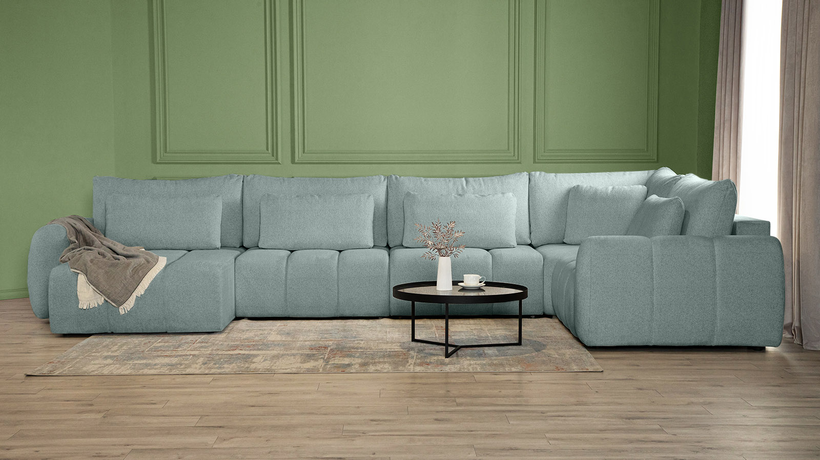 Диван -кровать П-образный Mellow-5 секц. ткань Raven 80 247x450 — купить в Озерце