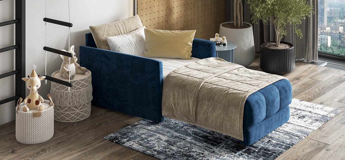 Босс Лофт кресло-кровать Велюр Монолит синий — купить в Озерце