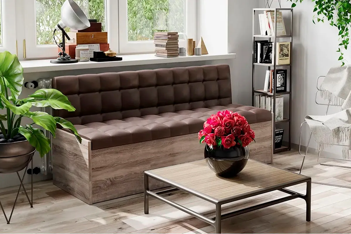 Скамья прямая Форест (Дуб Сонома трюфель/Кожзам коричневый) - купить в Озерце